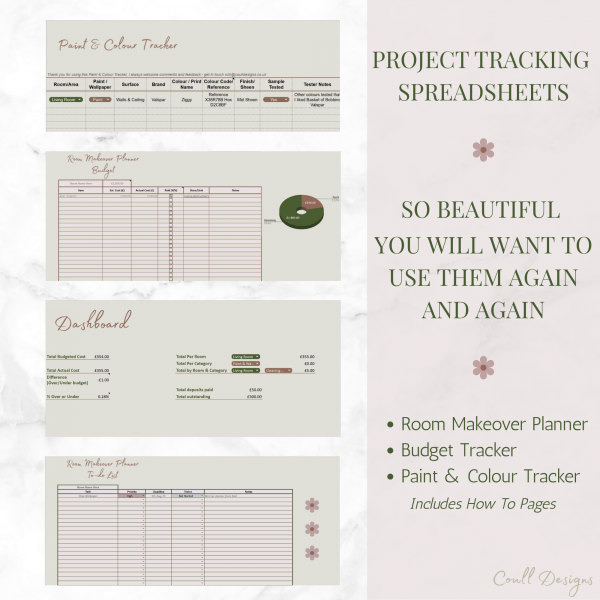Spreadsheets - Budget Planner, Room Makeover Planner, Colour and Paint Tracker